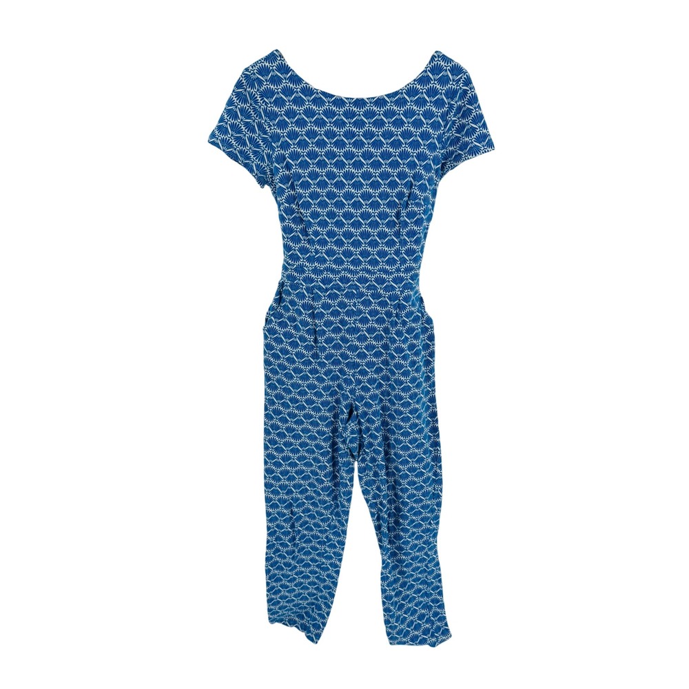 Boden Blue White Fan Shell Print Jumpsuit Short Sleeve US 8R Coastal Nautical